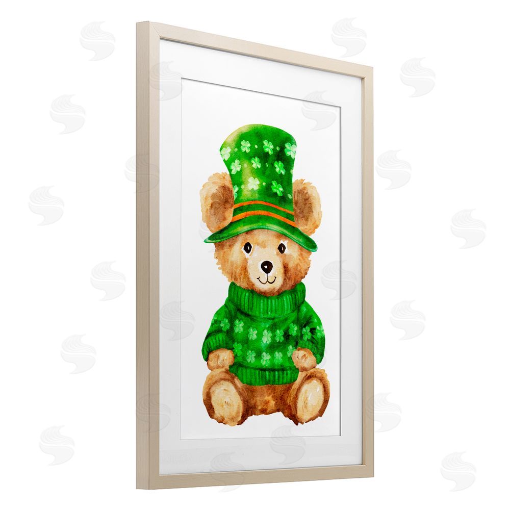 Amy Hall St. Patty's Day Bear Birch Framed Print Under Glass Art