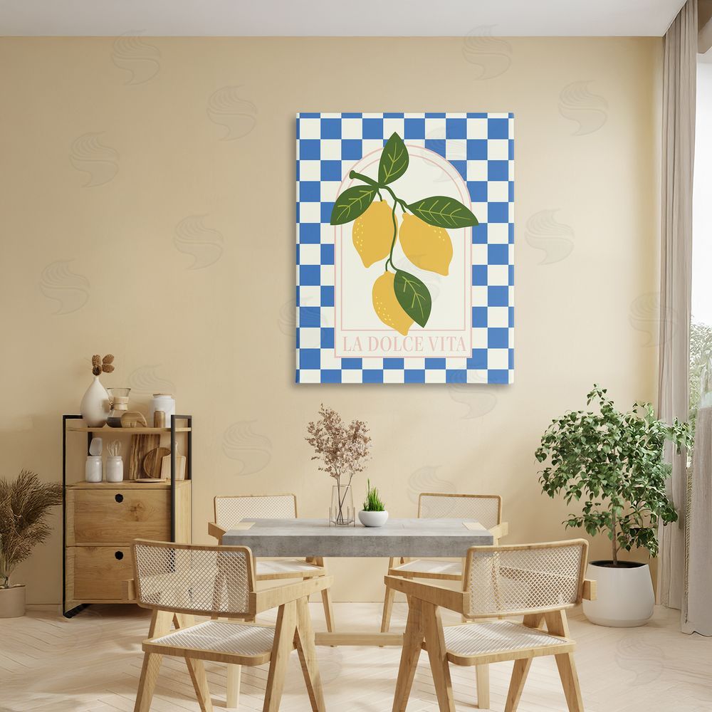 Emily Dumas Vibrant Summer Lemons Checkered Canvas Art on Wall