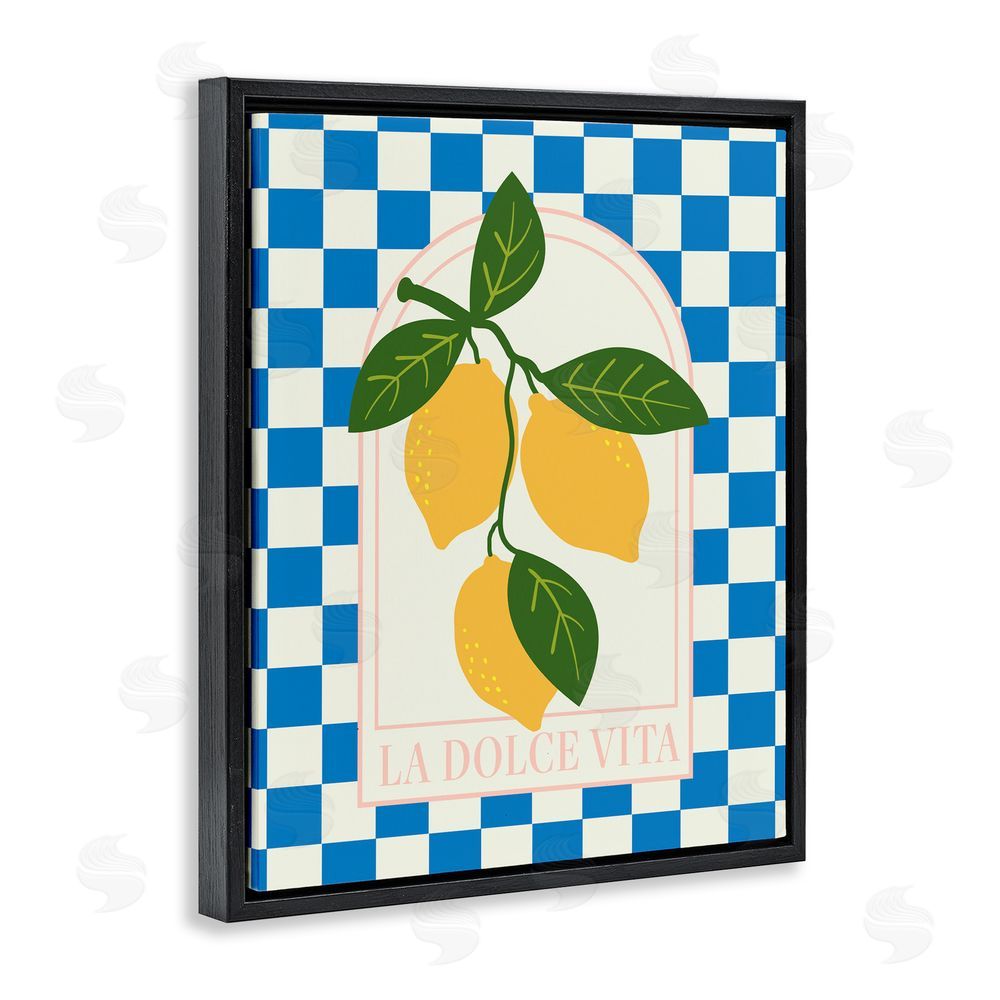 Emily Dumas Vibrant Summer Lemons Checkered Black Floating Frame Canvas Wall Art Print