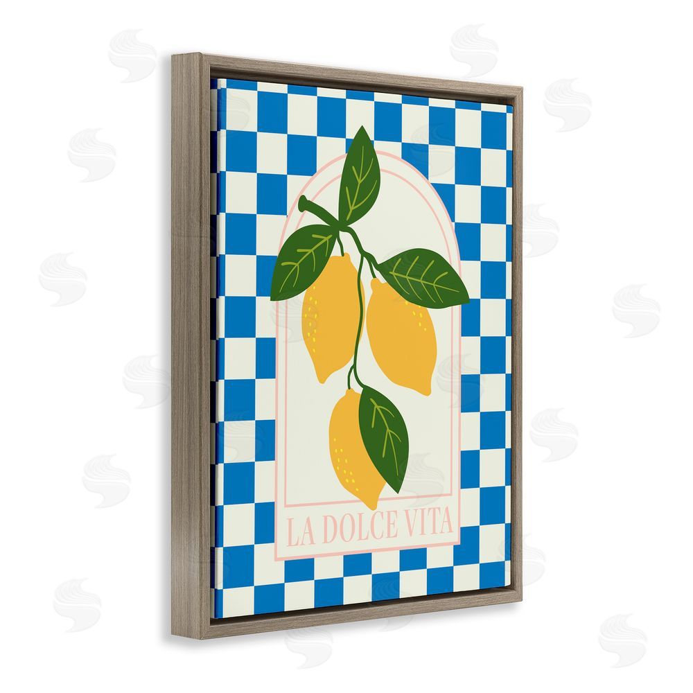 Emily Dumas Vibrant Summer Lemons Checkered Brown Floating Frame Canvas Wall Art Print