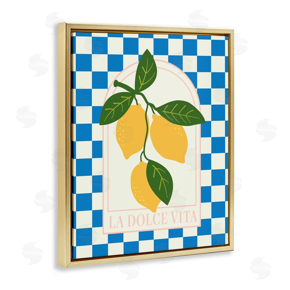 Emily Dumas Vibrant Summer Lemons Checkered Gold Floating Frame Canvas Wall Art Print