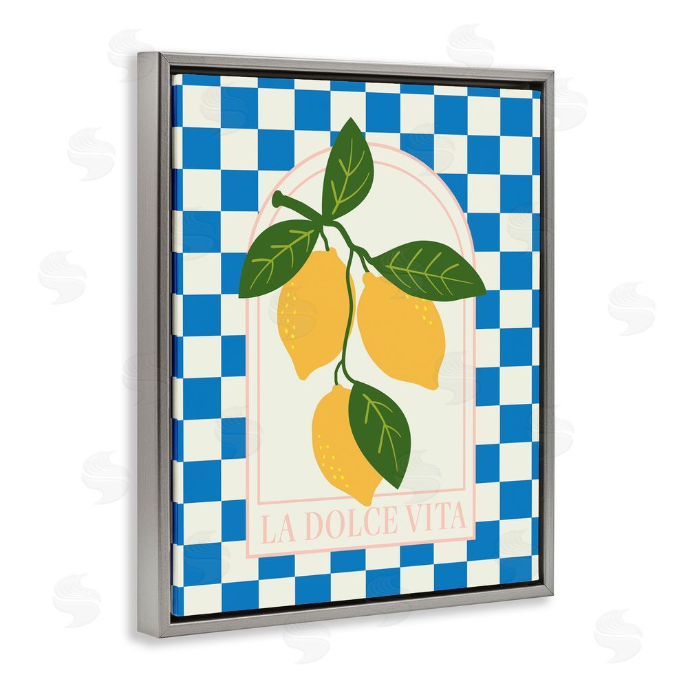 Emily Dumas Vibrant Summer Lemons Checkered Gray Floating Frame Canvas Wall Art Print