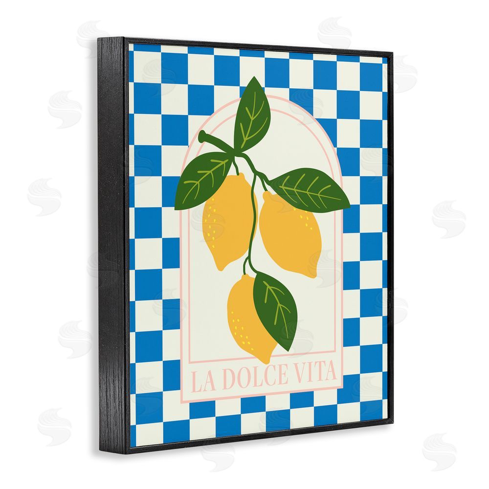 Emily Dumas Vibrant Summer Lemons Checkered Black Framed Giclee Wall Art Print