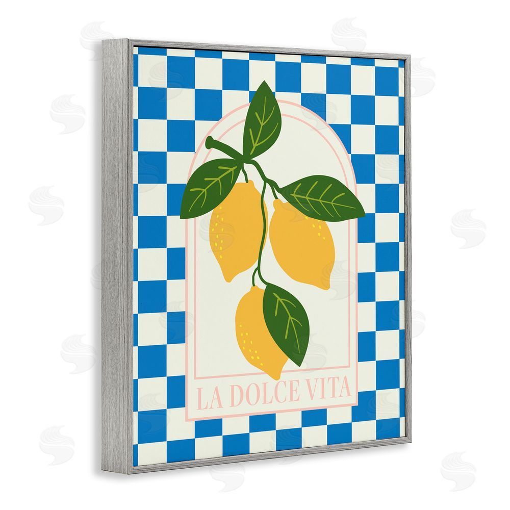 Emily Dumas Vibrant Summer Lemons Checkered Gray Framed Giclee Wall Art Print