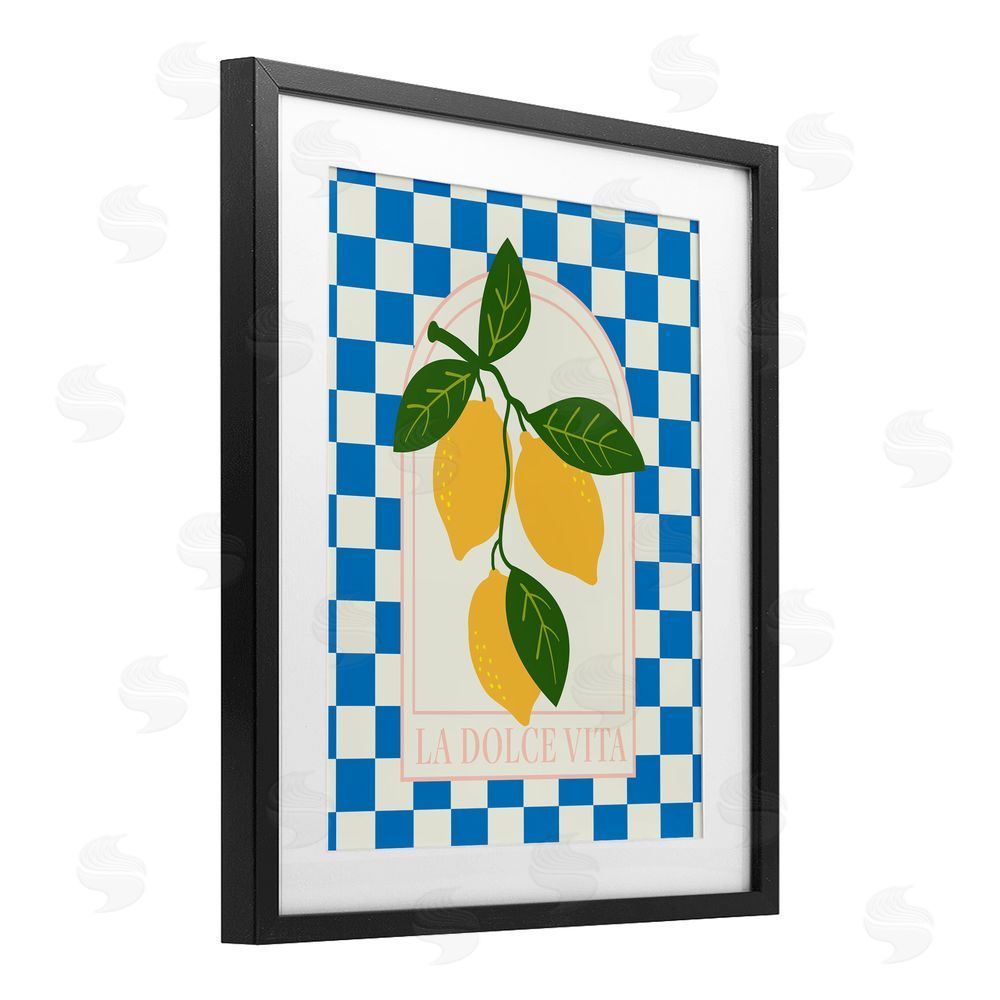 Emily Dumas Vibrant Summer Lemons Checkered Black Framed Print Under Glass with White Mat Wall Art