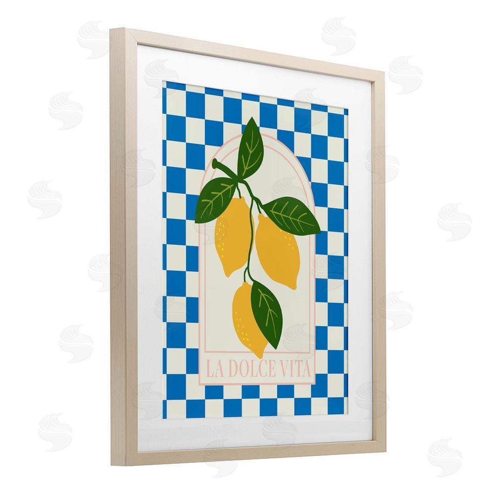 Emily Dumas Vibrant Summer Lemons Checkered Birch Framed Print Under Glass with White Mat Wall Art