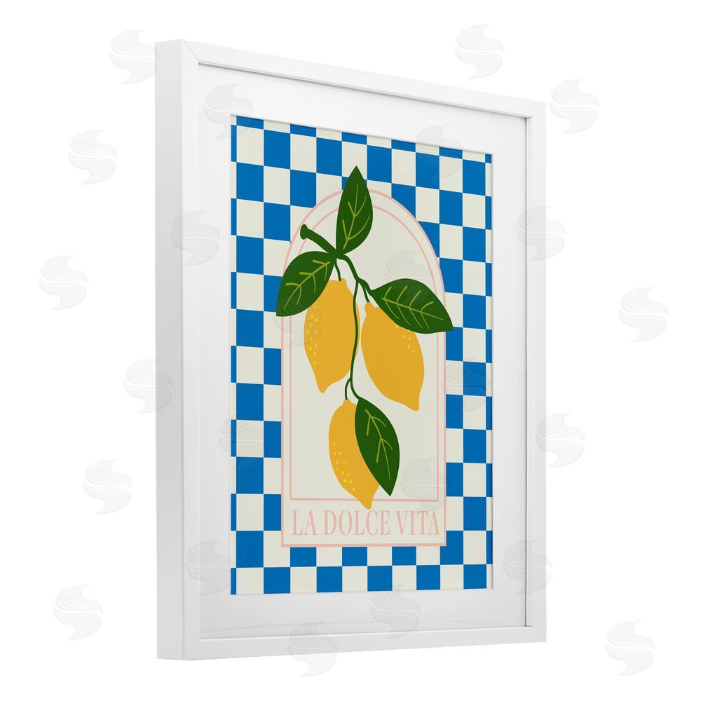Emily Dumas Vibrant Summer Lemons Checkered White Framed Print Under Glass with Mat Wall Art