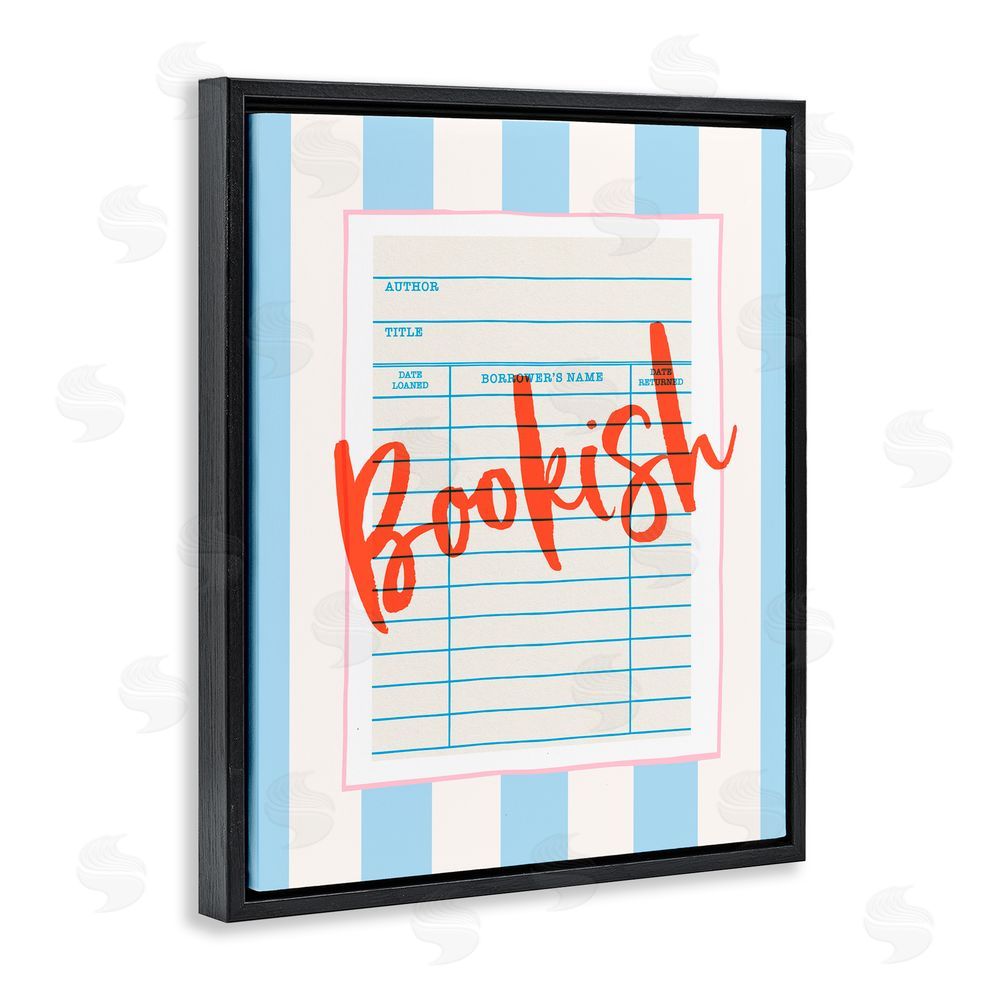 Nadia Hassan Bookish Library Card Black Floating Frame Canvas Wall Art Print