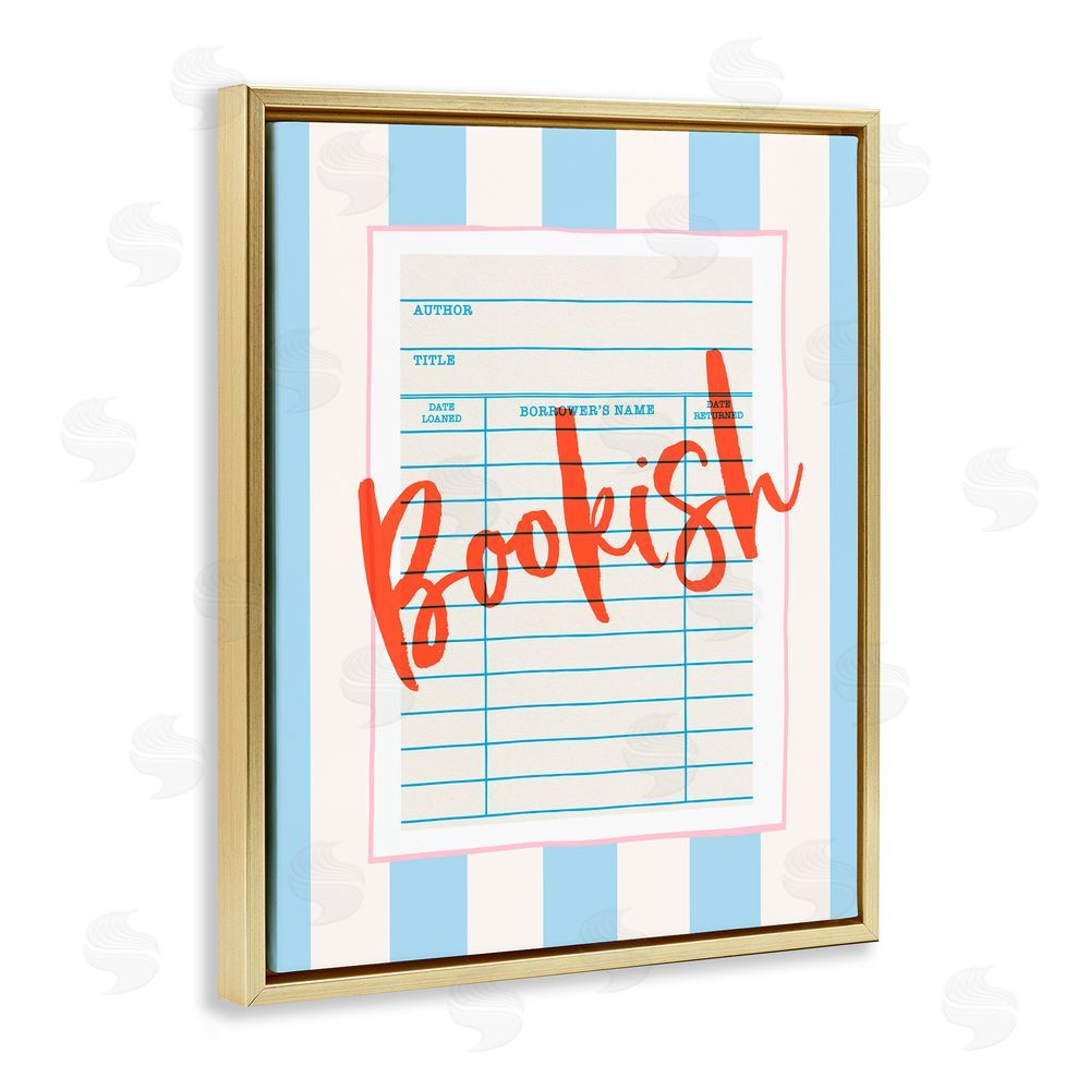 Nadia Hassan Bookish Library Card Gold Floating Frame Canvas Wall Art Print