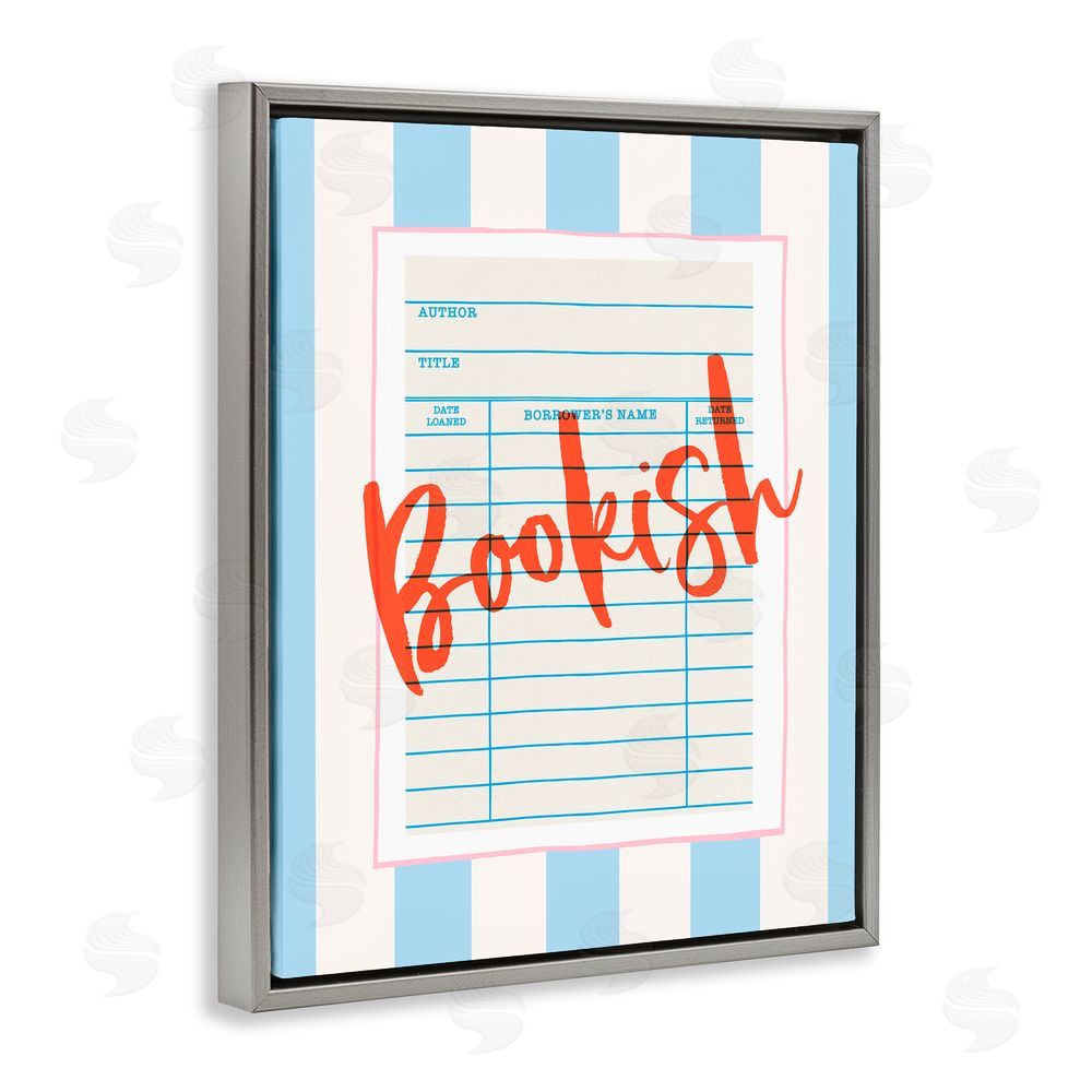 Nadia Hassan Bookish Library Card Gray Floating Frame Canvas Wall Art Print