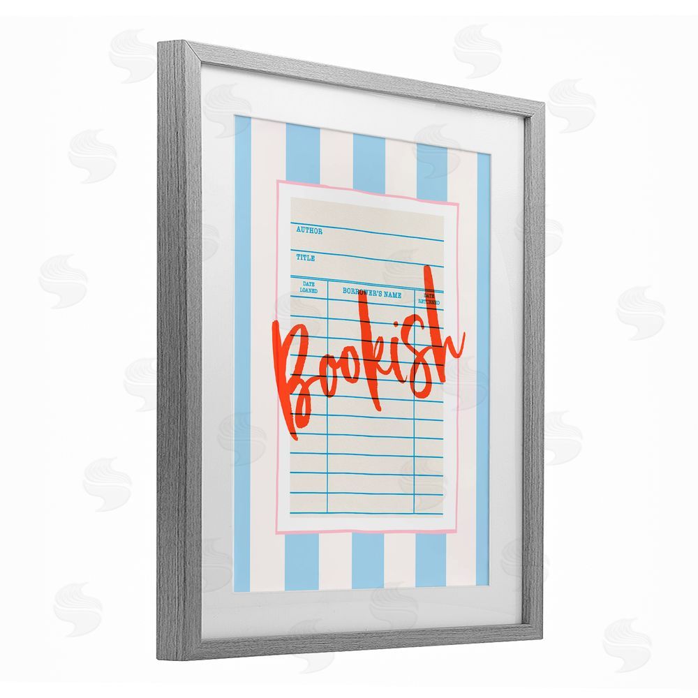 Nadia Hassan Bookish Library Card Gray Framed Print Under Glass with White Mat Wall Art