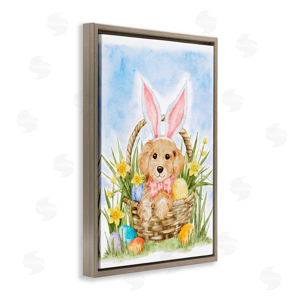 Amy Hall Spring Easter Puppy Brown Floating Frame Canvas Art Print