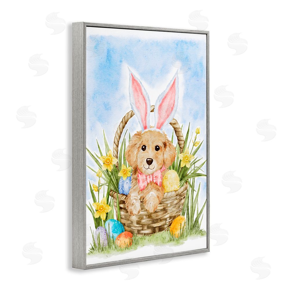 Amy Hall Spring Easter Puppy Gray Framed Giclee Art Print