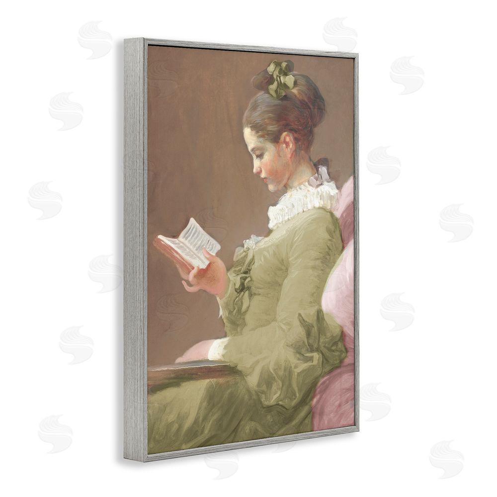 Corinne Haig Victorian Woman Seated with Book Gray Framed Giclee Art Print