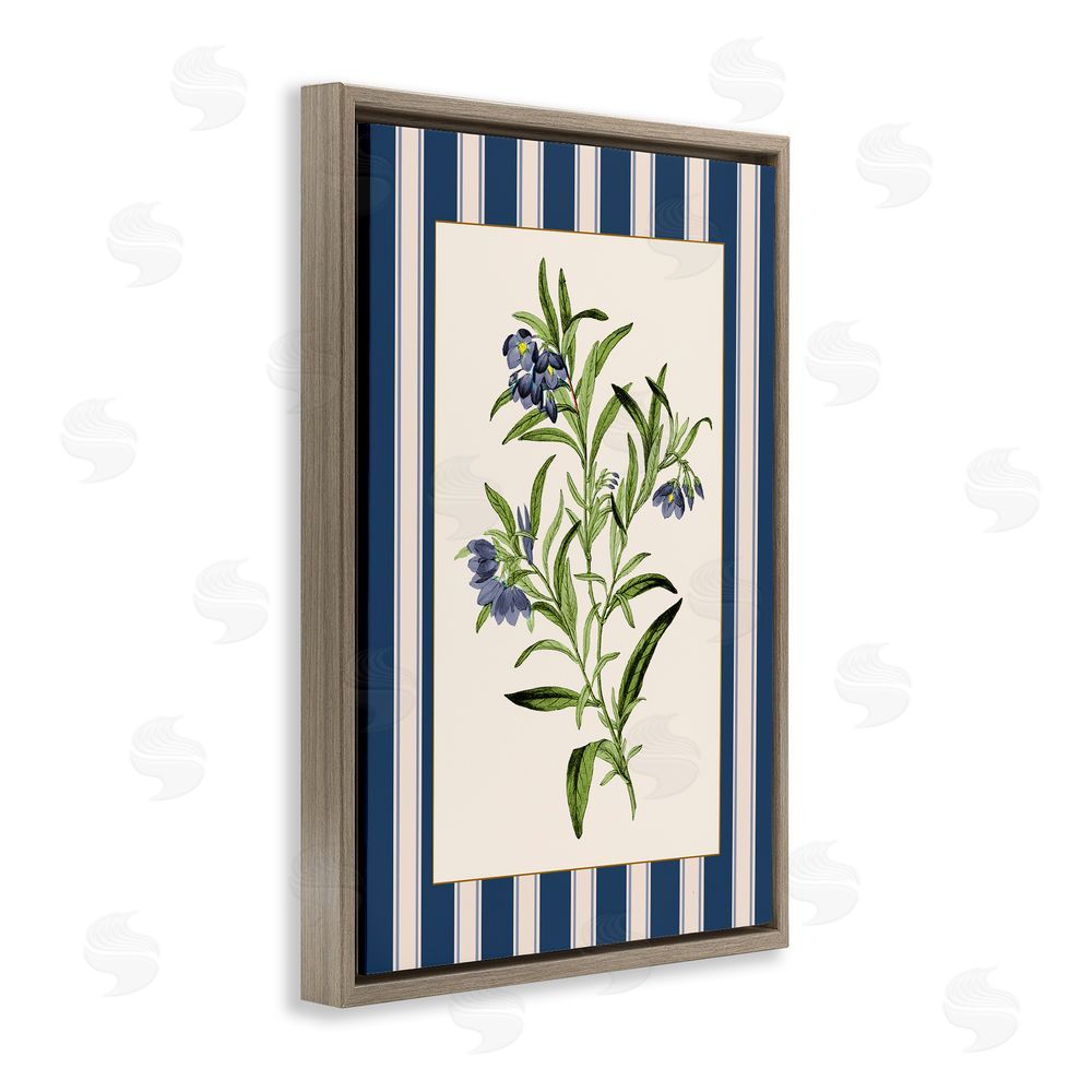 Corinne Haig Vintage Plant over Stripes Brown Floating Frame Canvas Art Print