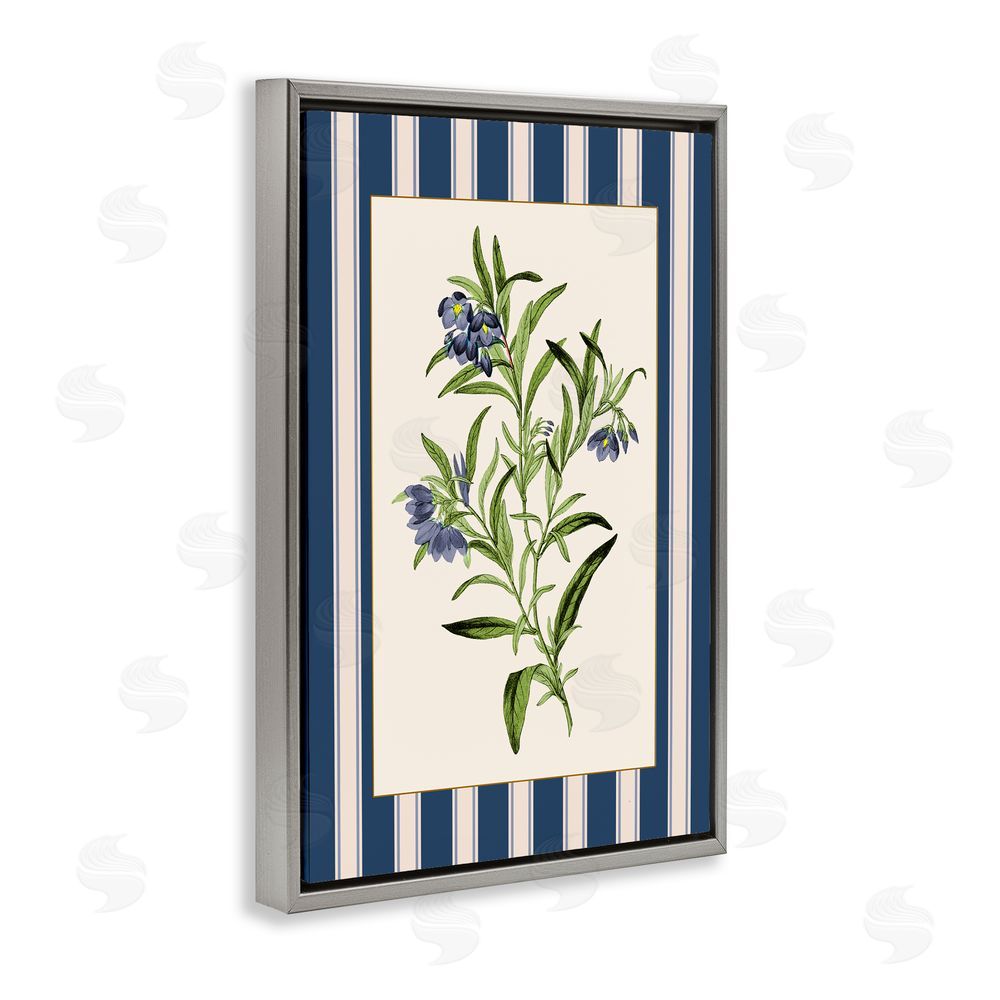 Corinne Haig Vintage Plant over Stripes Gray Floating Frame Canvas Art Print