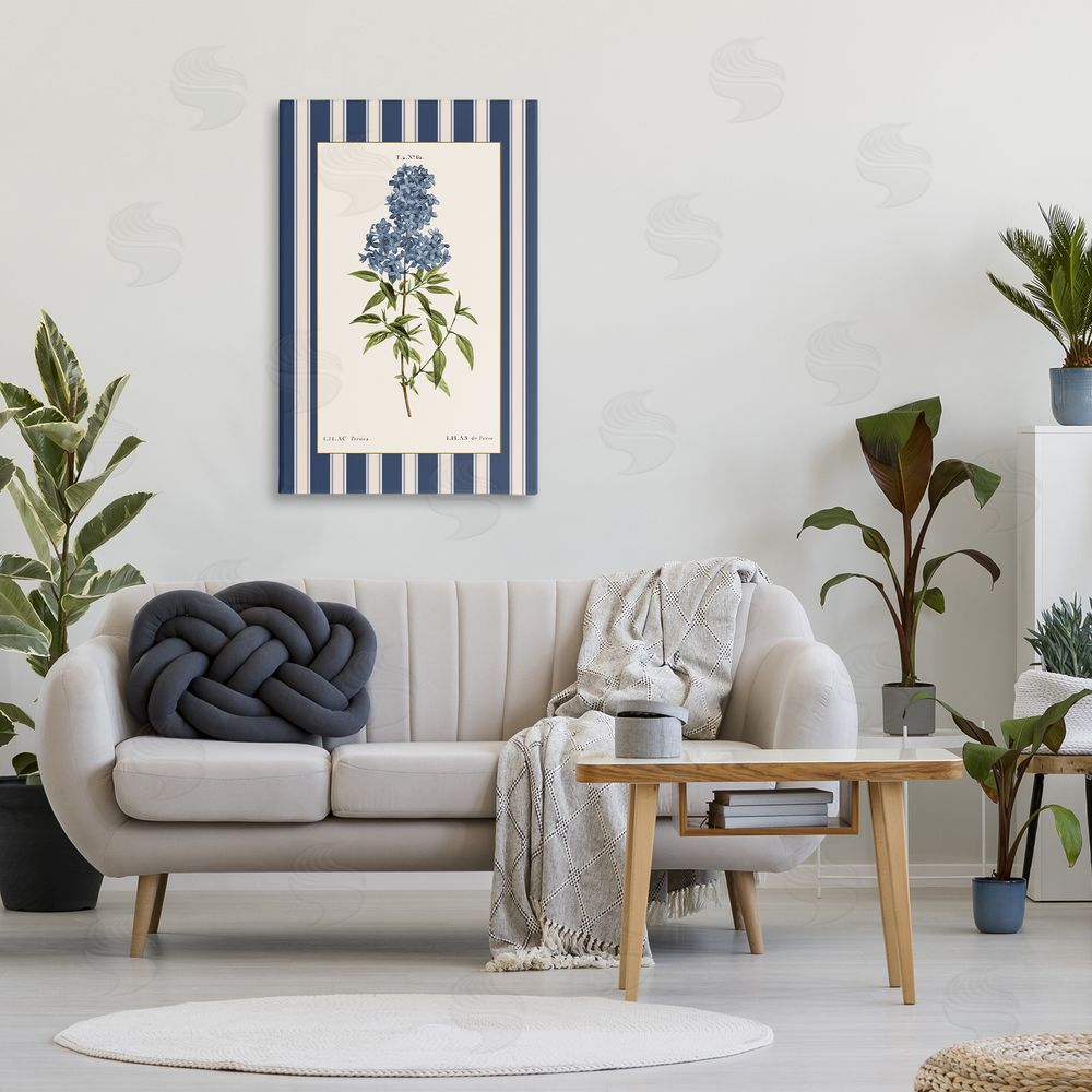 Corinne Haig Lilac Study Over Stripes Printed Wall Art in Room