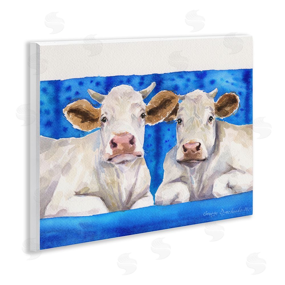 George Dyachenko Two White Cows on Blue Wall Plaque Art Print