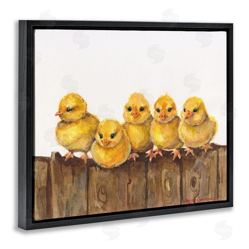 George Dyachenko Chicks on the Fence Black Floating Frame Canvas Wall Art Print