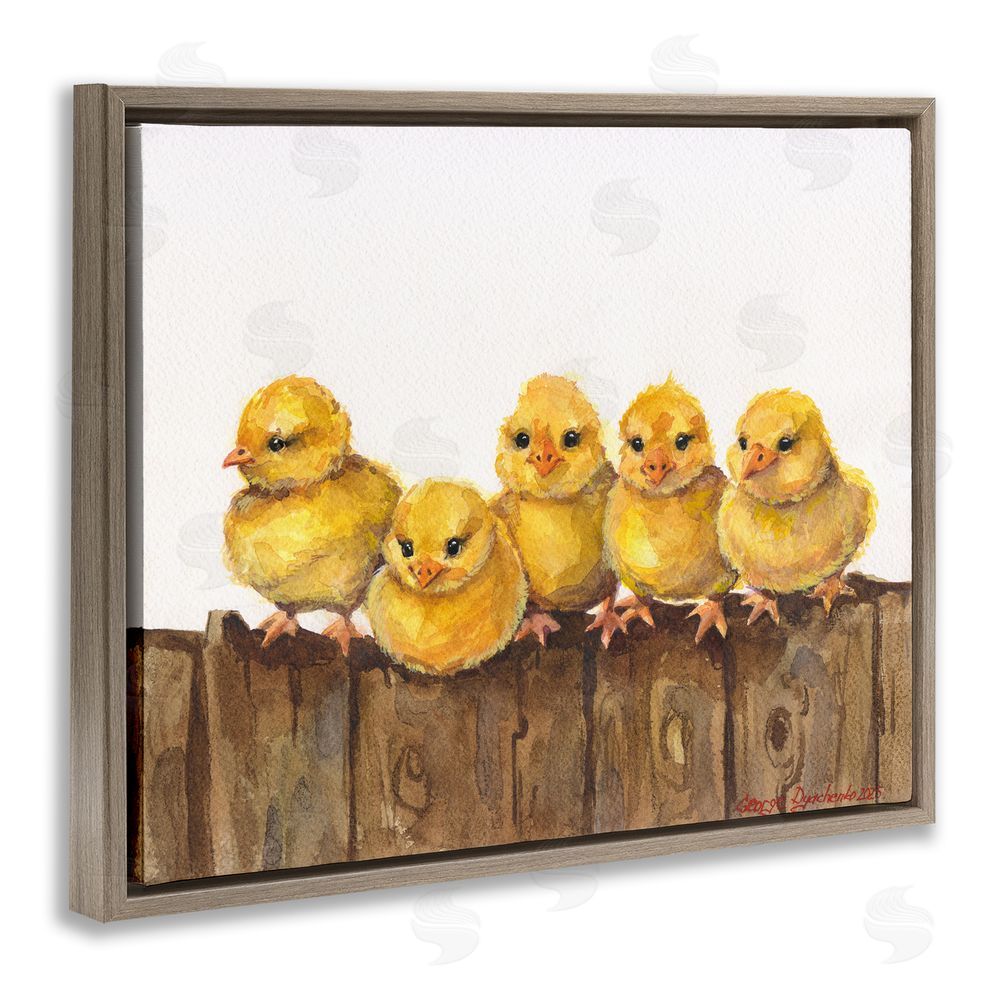 George Dyachenko Chicks on the Fence Brown Floating Frame Canvas Wall Art Print