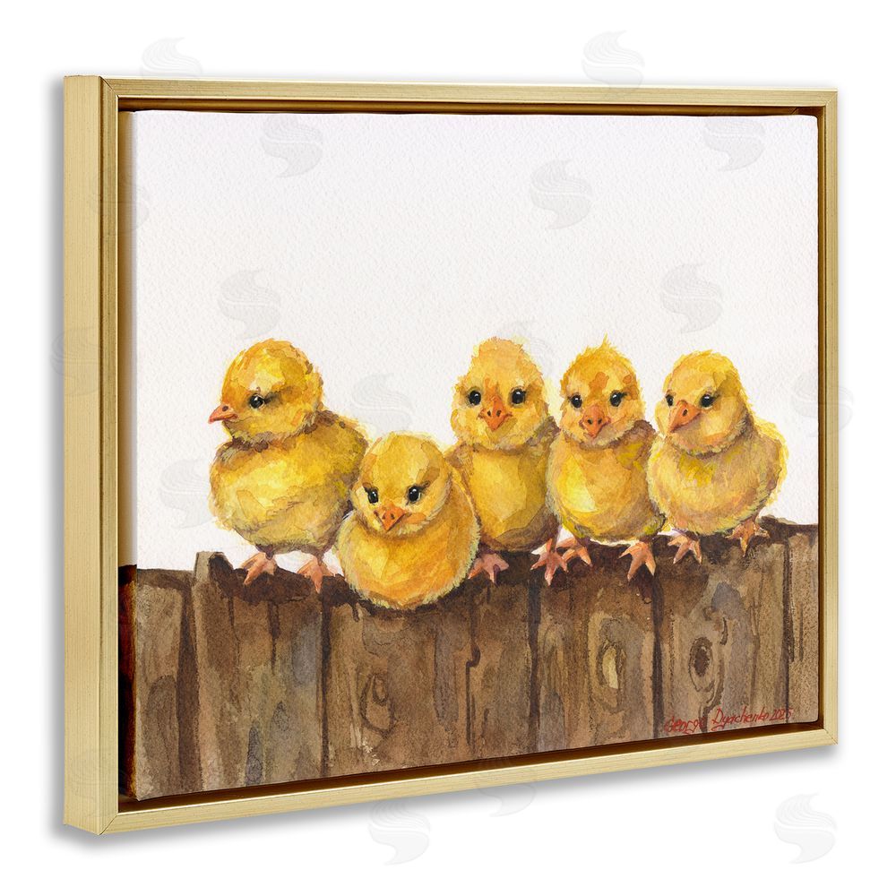 George Dyachenko Chicks on the Fence Gold Floating Frame Canvas Wall Art Print