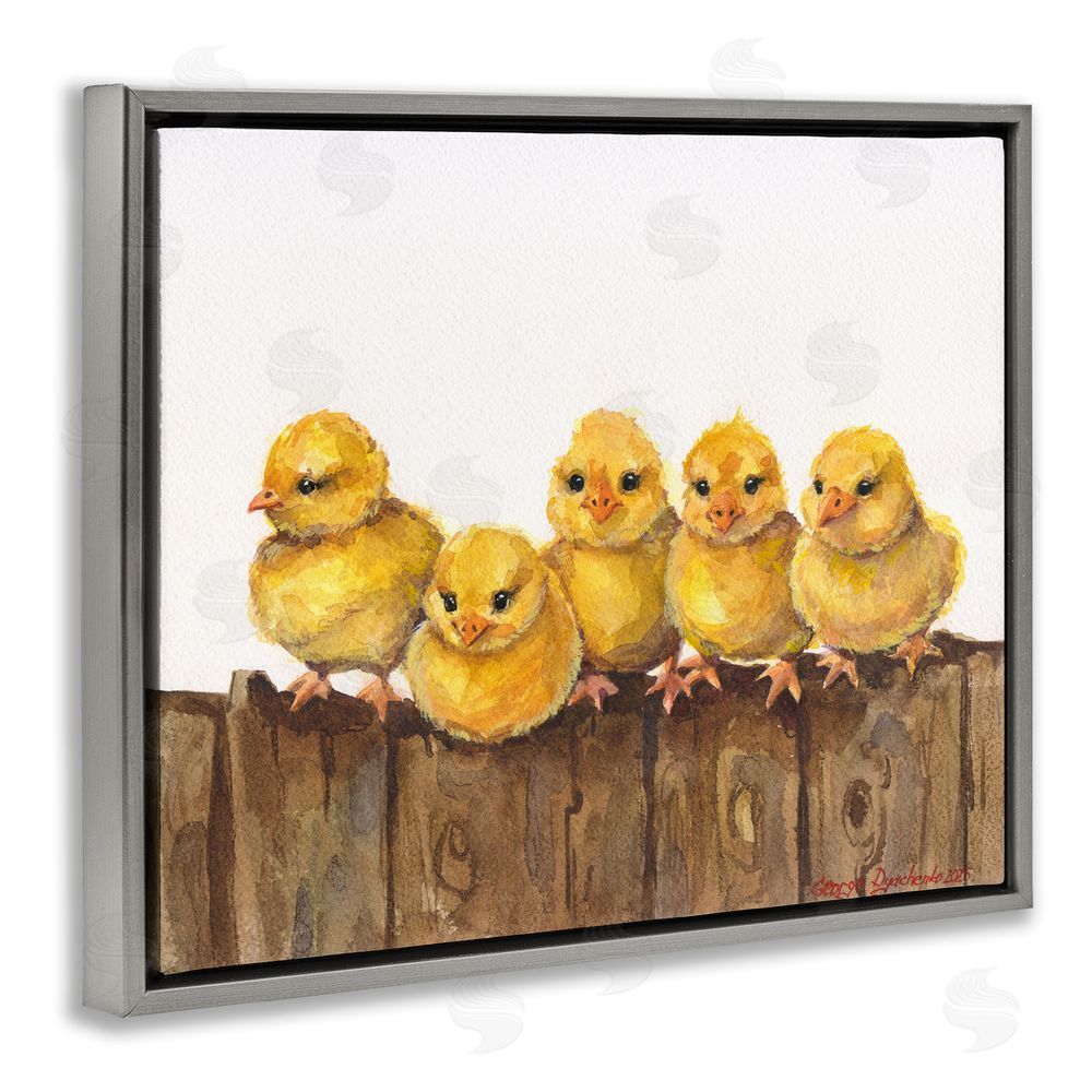 George Dyachenko Chicks on the Fence Gray Floating Frame Canvas Wall Art Print