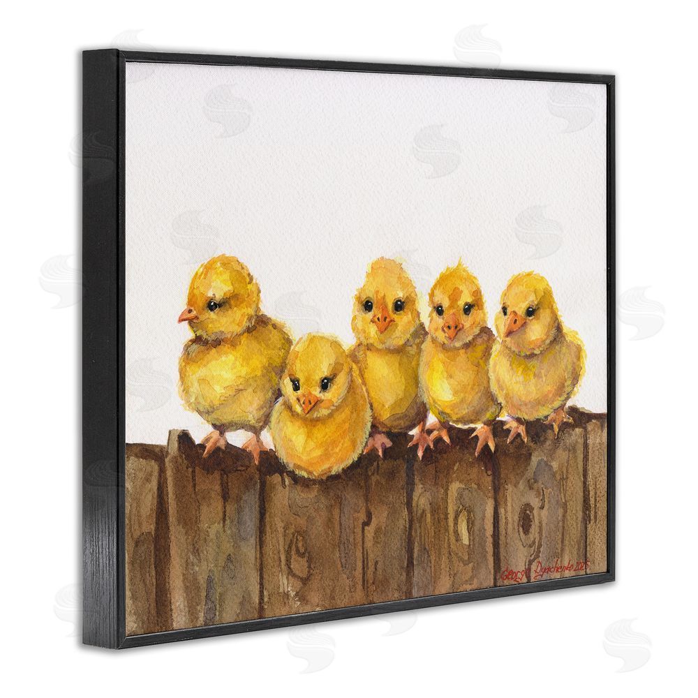 George Dyachenko Chicks on the Fence Black Framed Giclee Wall Art Print