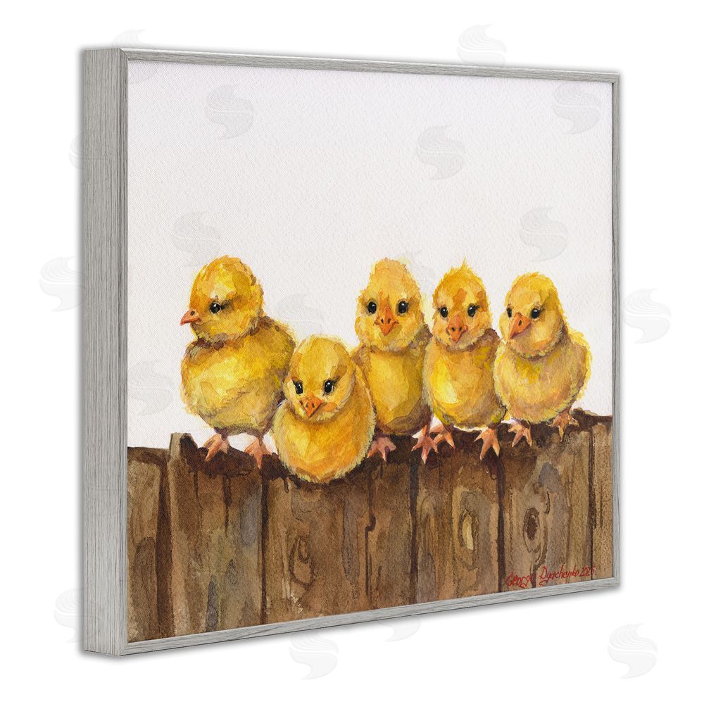 George Dyachenko Chicks on the Fence Gray Framed Giclee Wall Art Print