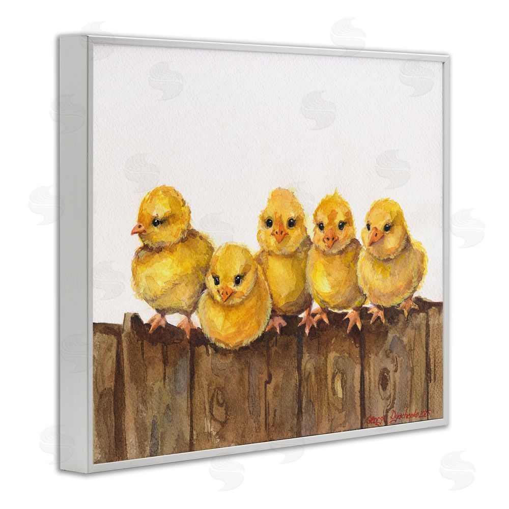 George Dyachenko Chicks on the Fence White Framed Giclee Wall Art Print