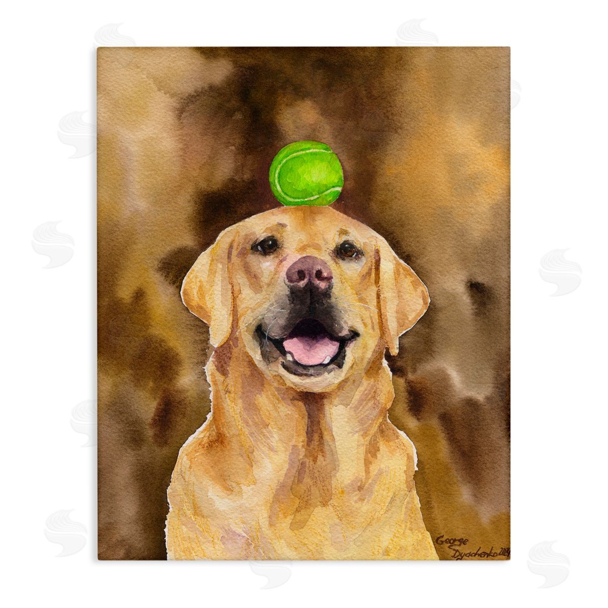 George Dyachenko Golden Retriever with Tennis ball Canvas Wall Art Print