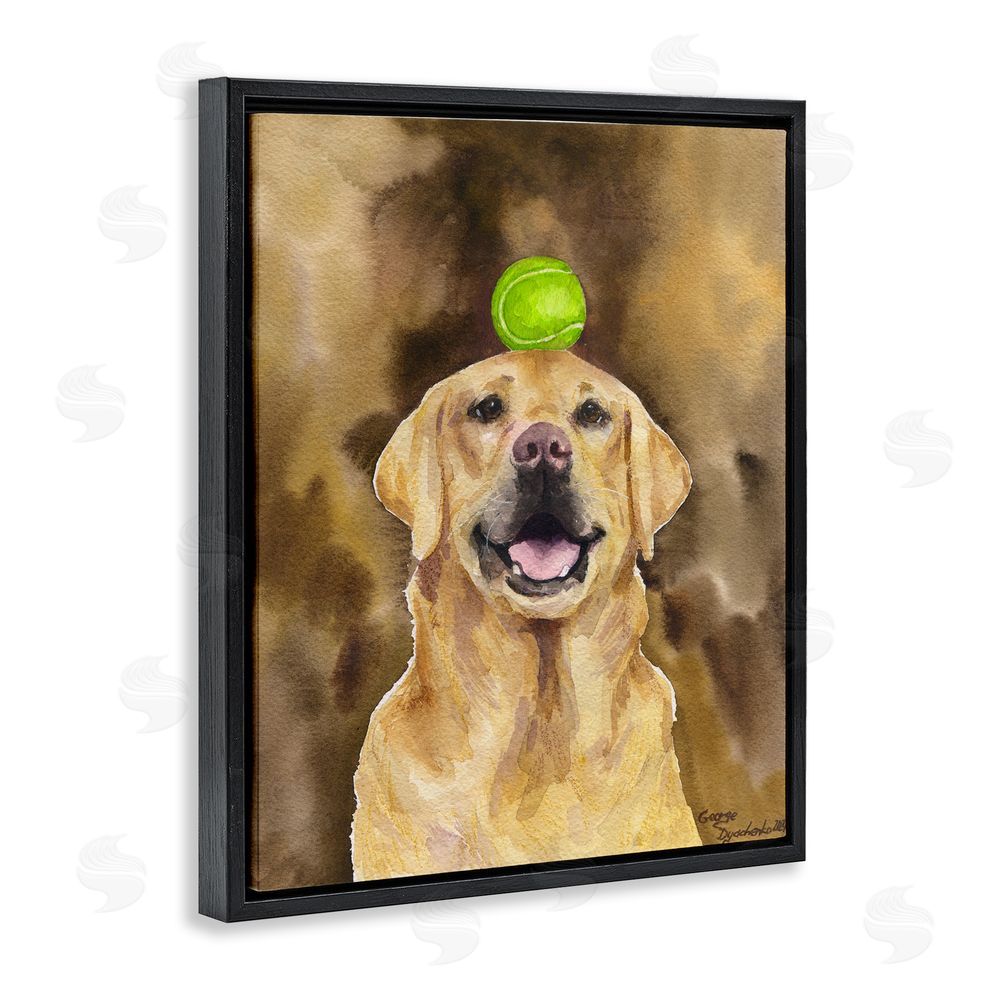 George Dyachenko Golden Retriever with Tennis ball Black Floating Frame Canvas Wall Art Print