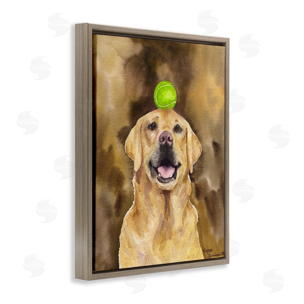 George Dyachenko Golden Retriever with Tennis ball Brown Floating Frame Canvas Wall Art Print