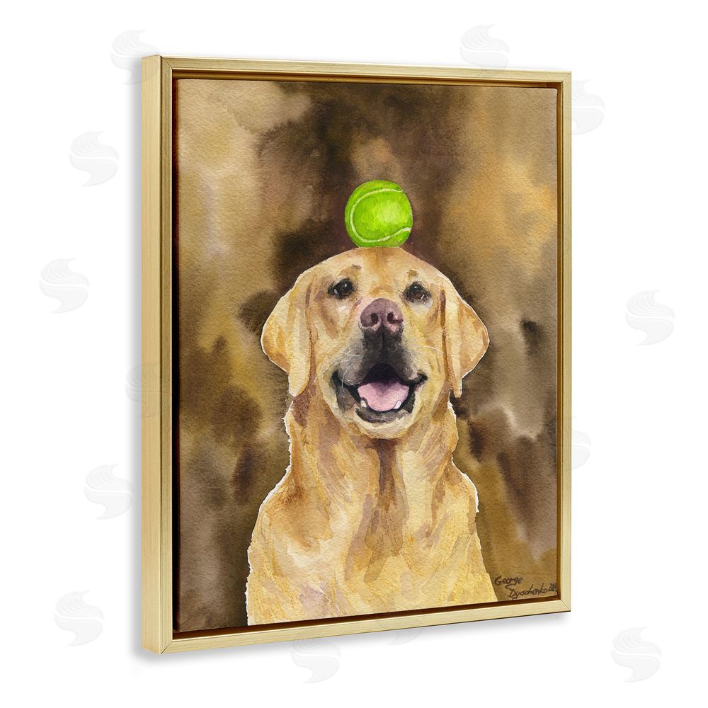 George Dyachenko Golden Retriever with Tennis ball Gold Floating Frame Canvas Wall Art Print