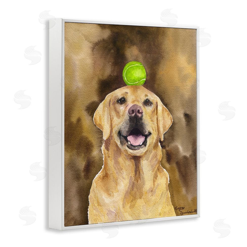 George Dyachenko Golden Retriever with Tennis ball White Framed Giclee Wall Art Print