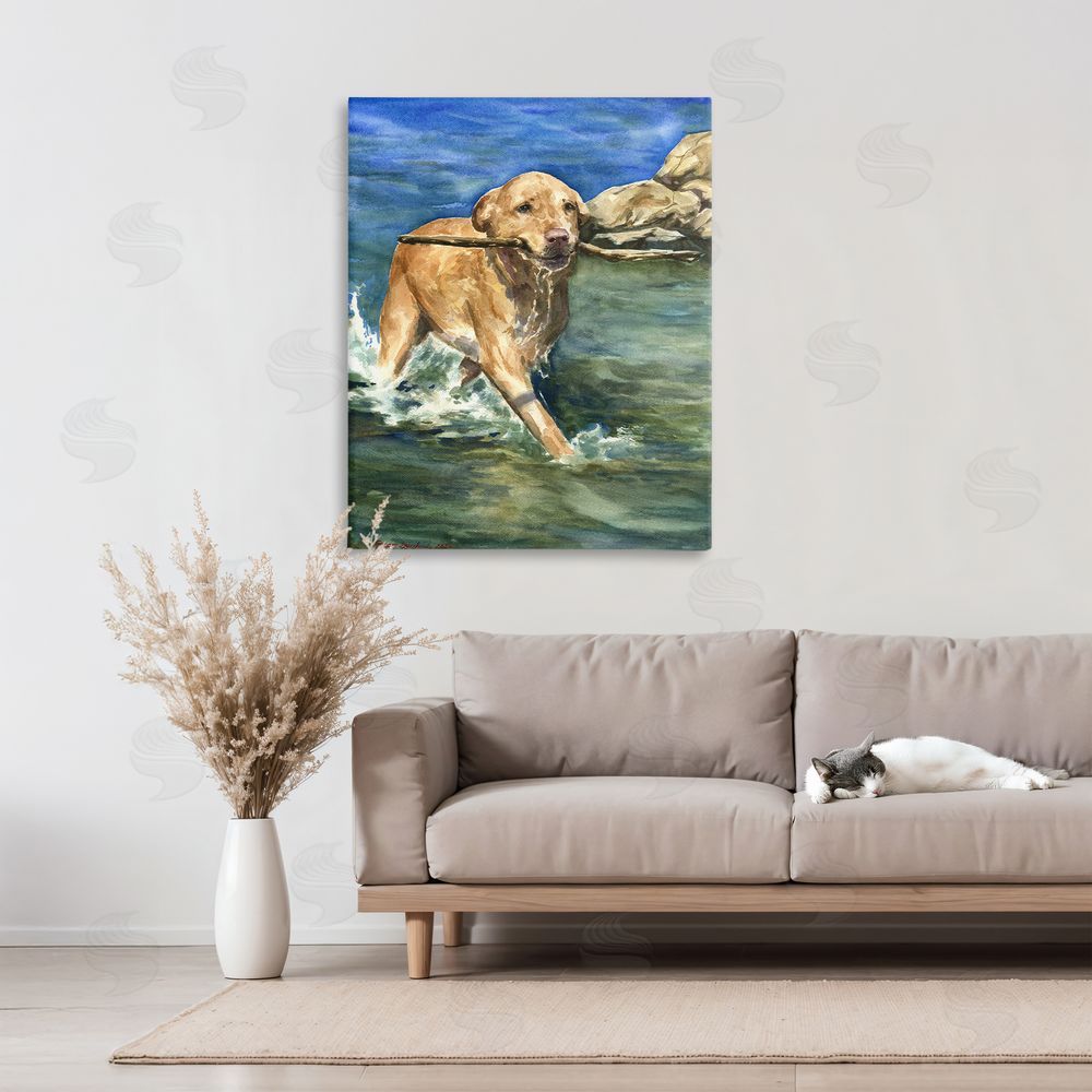 George Dyachenko Happy Labrador with Stick Canvas Art on Wall