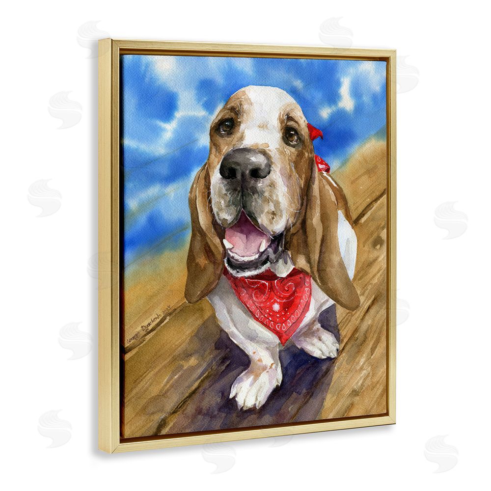 George Dyachenko Basset Hound with Bandana Gold Floating Frame Canvas Wall Art Print