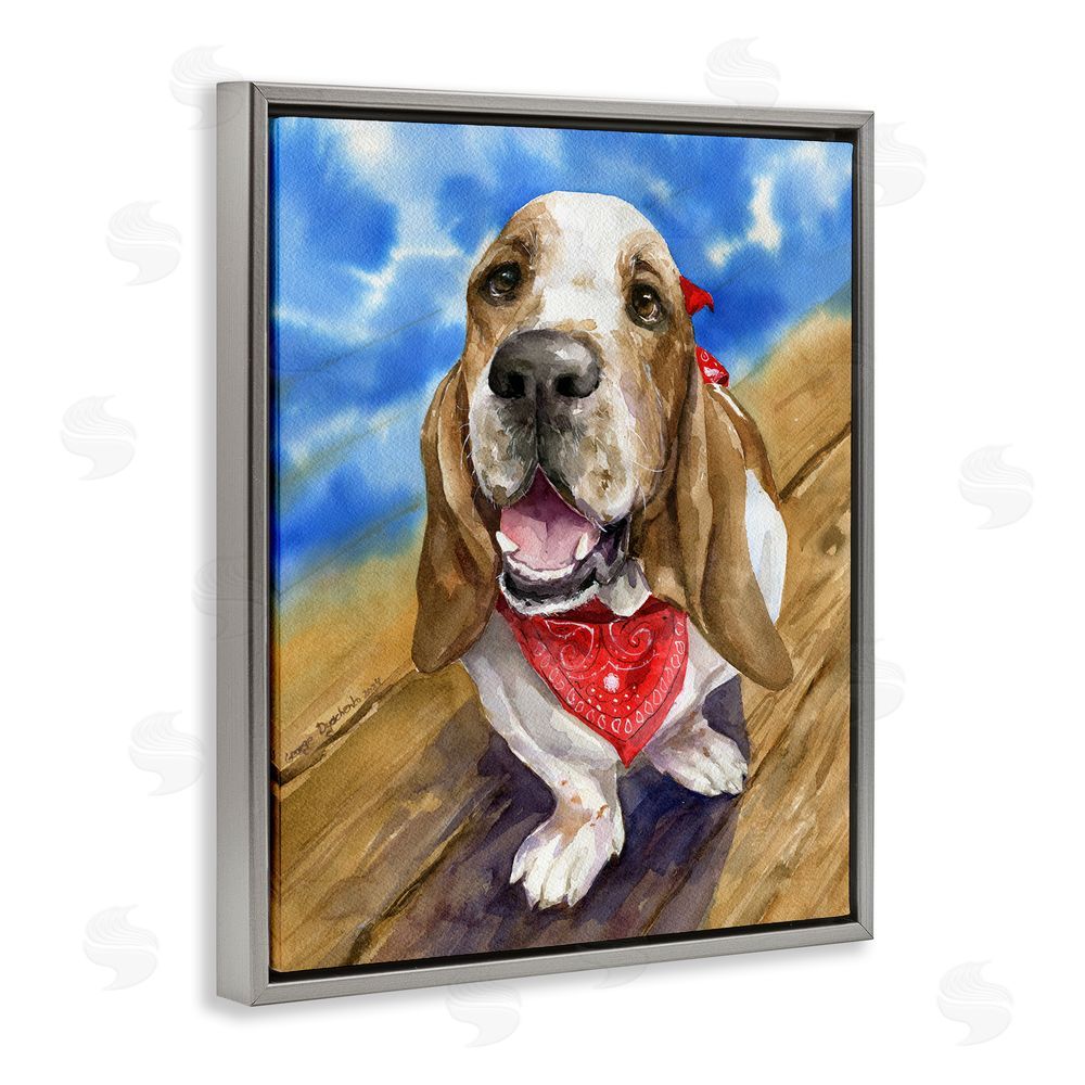 George Dyachenko Basset Hound with Bandana Gray Floating Frame Canvas Wall Art Print