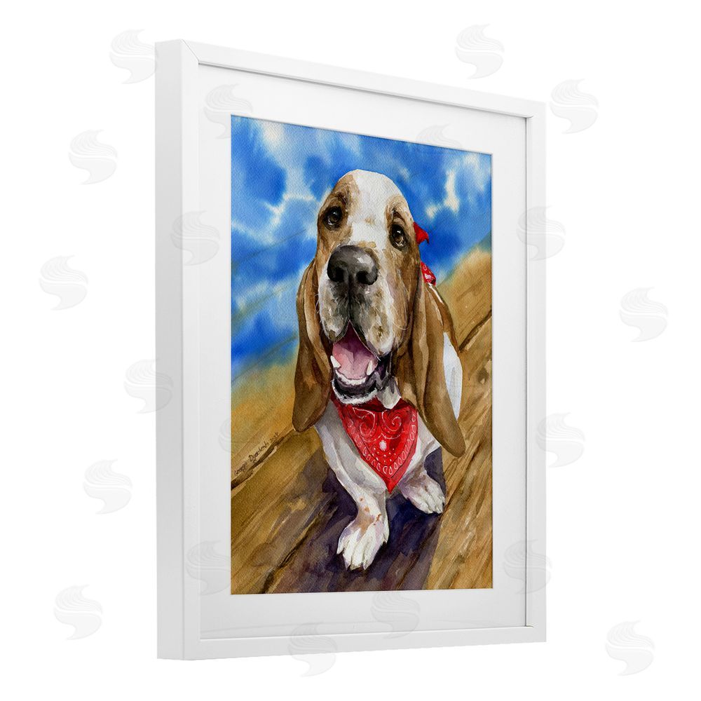 George Dyachenko Basset Hound with Bandana White Framed Print Under Glass with Mat Wall Art