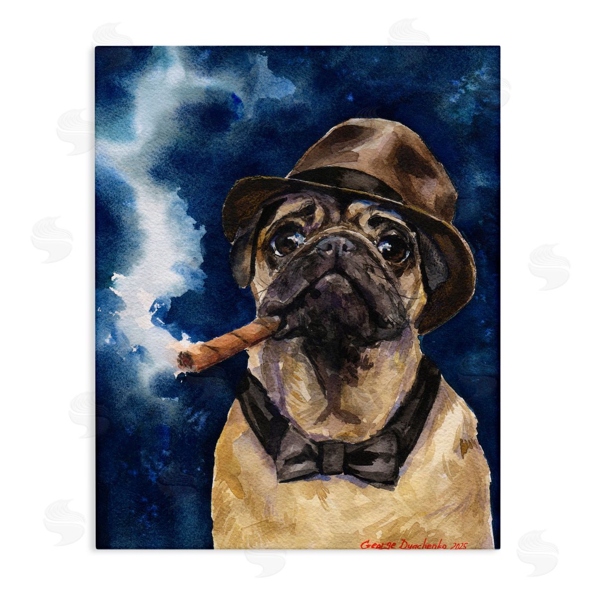 George Dyachenko Brutal Pug with Cigar Canvas Wall Art Print