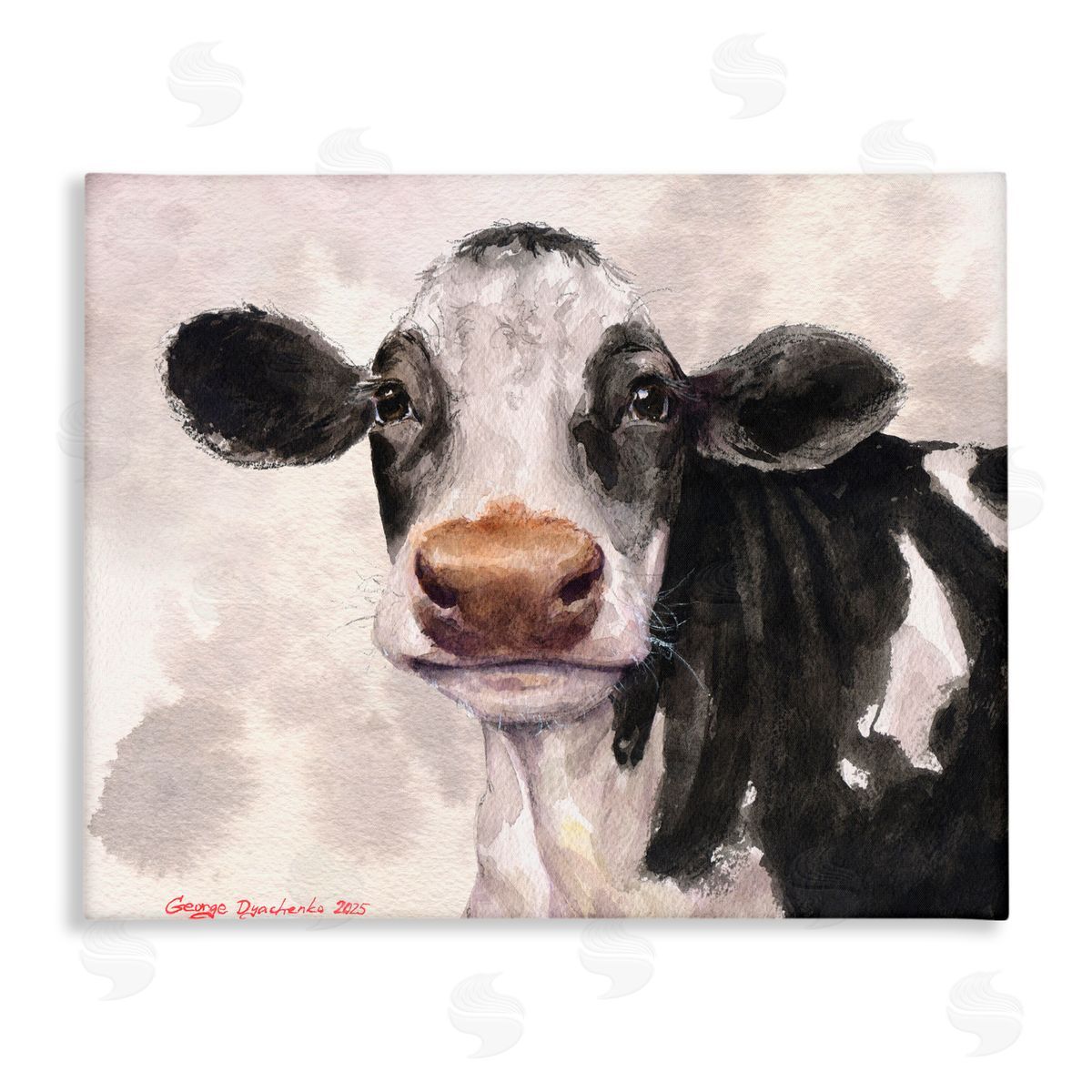 George Dyachenko Cute Cow with Abstract Background Canvas Wall Art Print