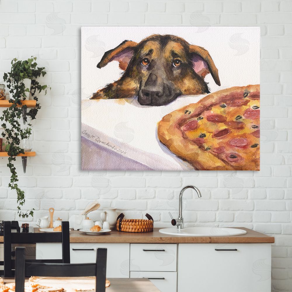 George Dyachenko German Shepherd with Pizza Canvas Art on Wall