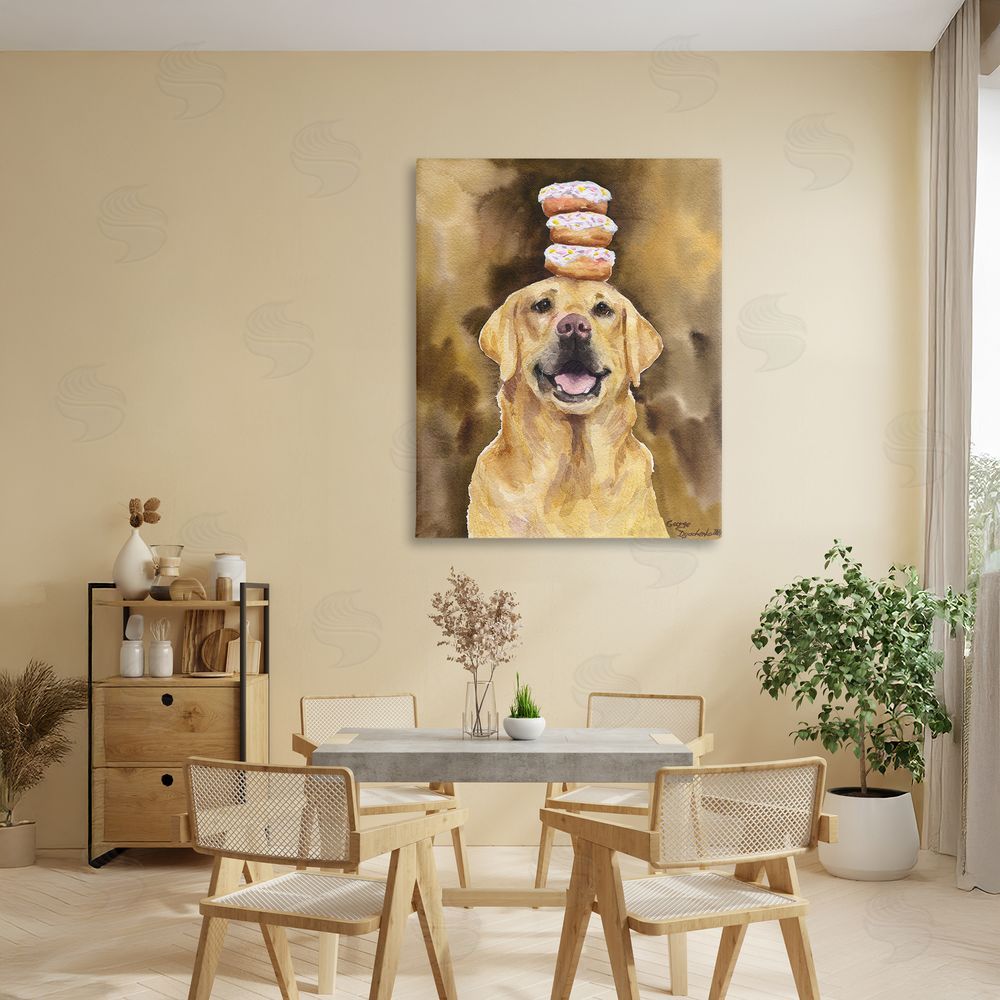George Dyachenko Happy Golden Retriever with Donuts Canvas Art on Wall