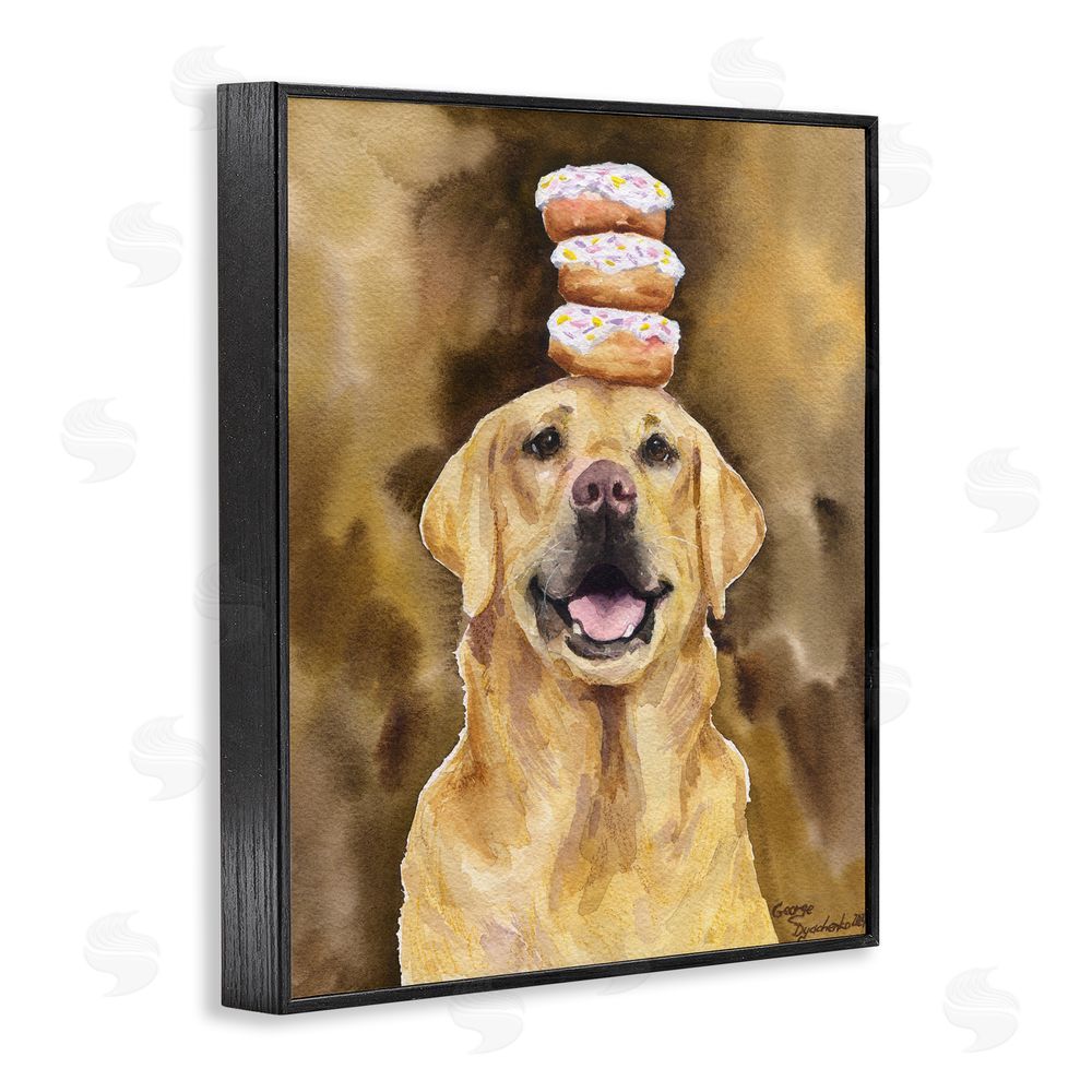 George Dyachenko Happy Golden Retriever with Donuts Black Framed Giclee Wall Art Print