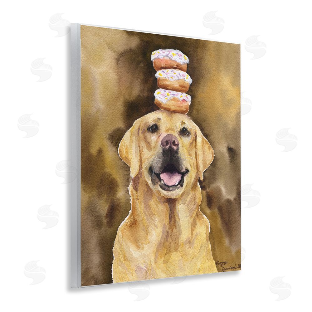 George Dyachenko Happy Golden Retriever with Donuts Wall Plaque Art Print