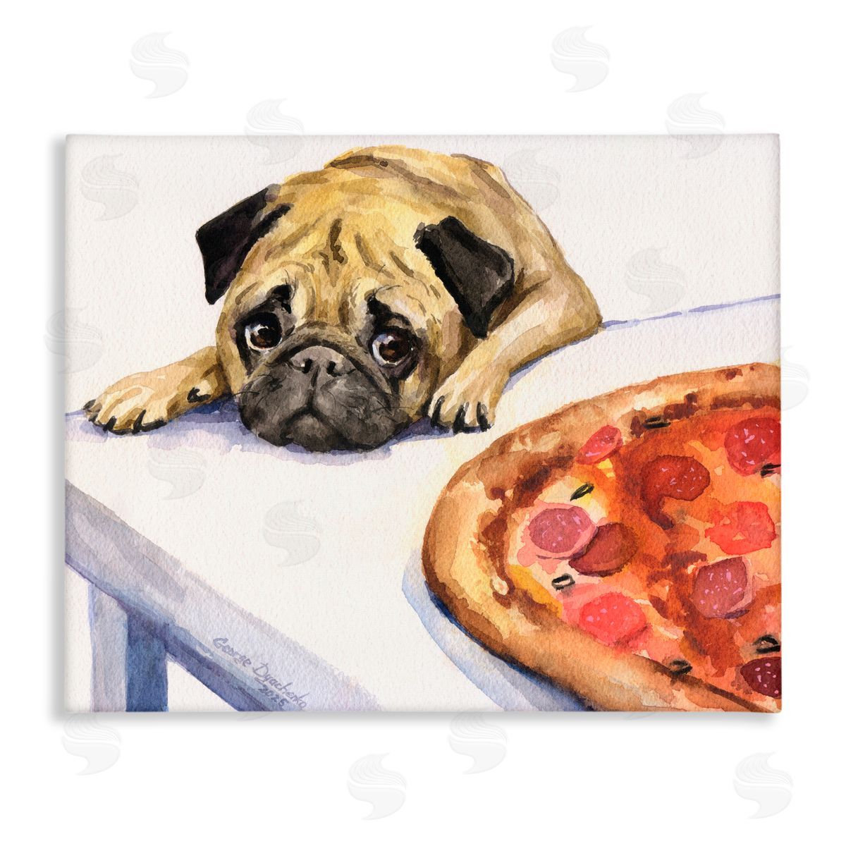 George Dyachenko Pug Really Wants Pizza Canvas Wall Art Print