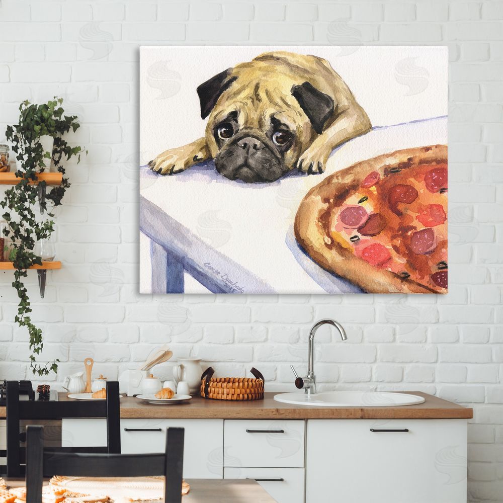 George Dyachenko Pug Really Wants Pizza Canvas Art on Wall