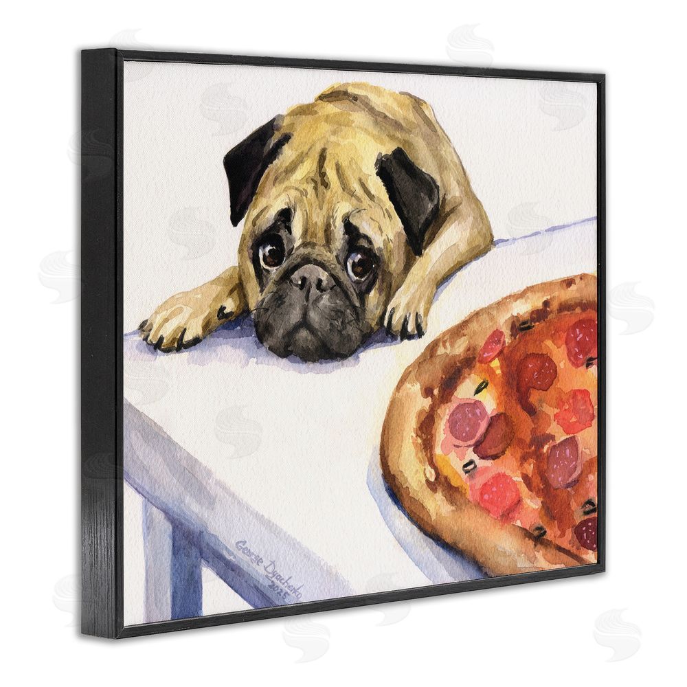 George Dyachenko Pug Really Wants Pizza Black Framed Giclee Wall Art Print