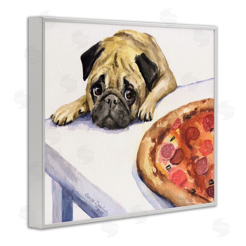 George Dyachenko Pug Really Wants Pizza White Framed Giclee Wall Art Print