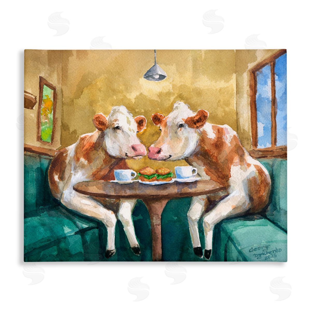 George Dyachenko Two Cows Cafe Brunch Canvas Wall Art Print