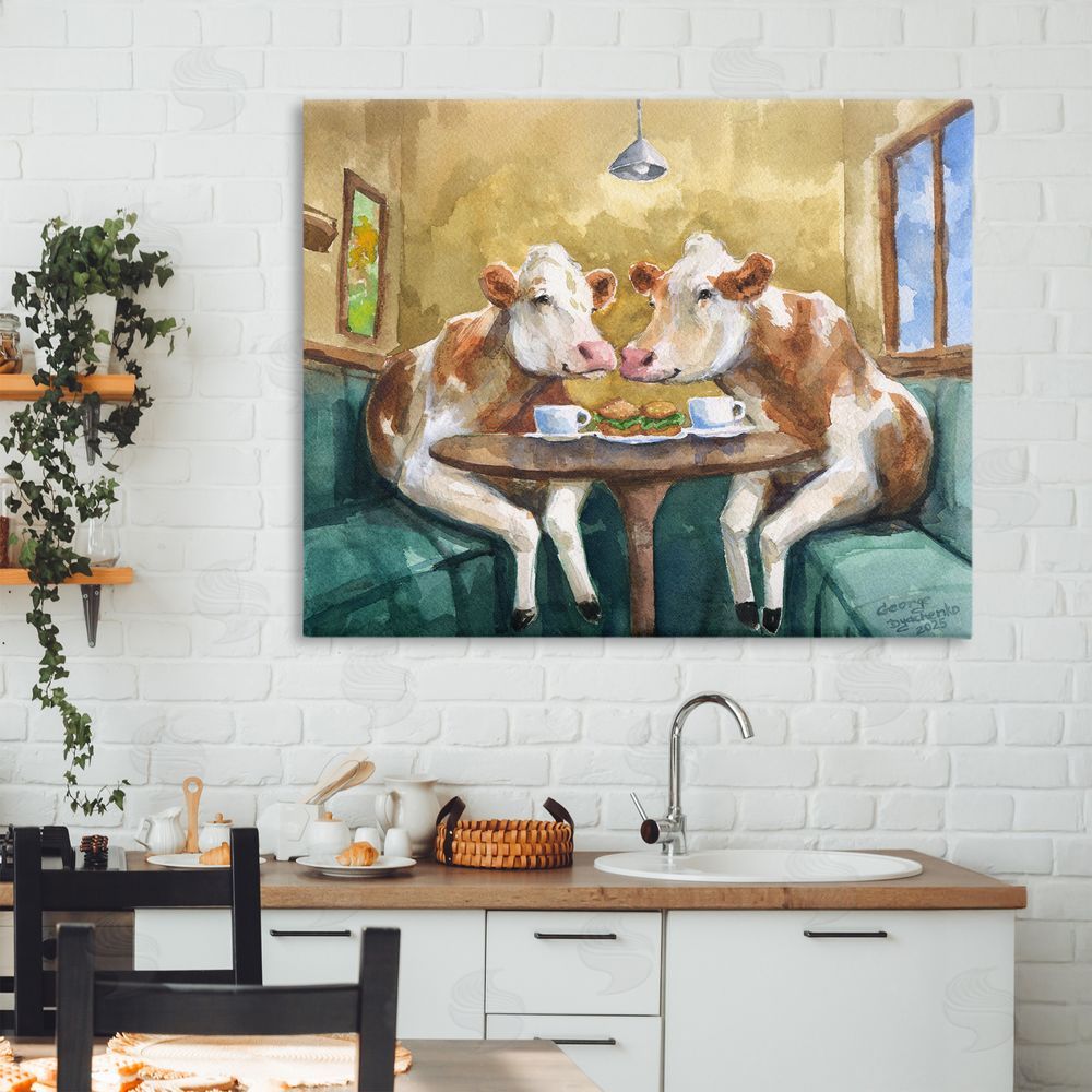 George Dyachenko Two Cows Cafe Brunch Canvas Art on Wall